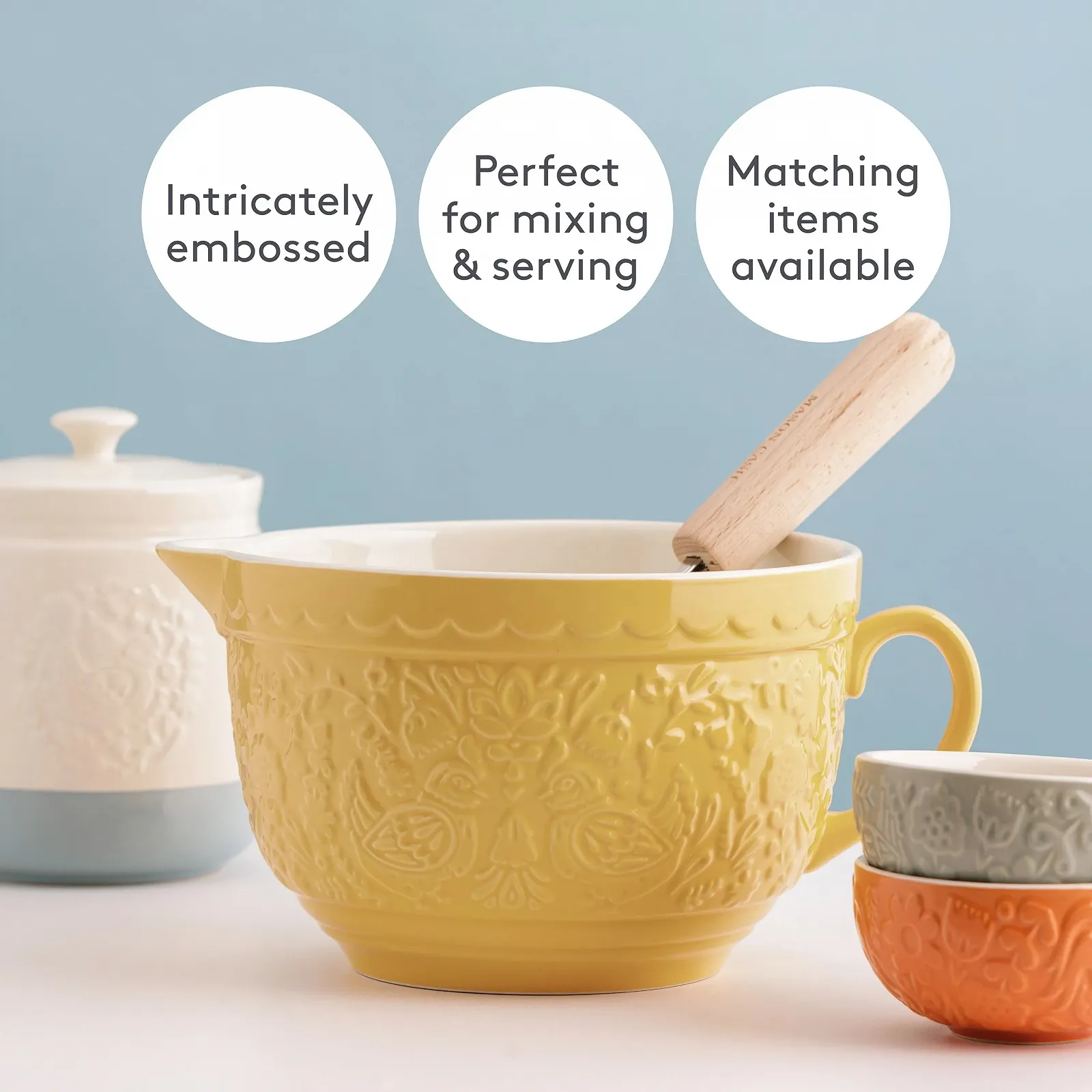 Миска для теста Stoneware Mason Cash Home to Roost 2,3 литра с ручкой, носиком для слива, фото №3