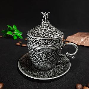 Турецкая чашка Демитас Acar с блюдцем 100 мл Темное Серебро synthetic.ua - Фото 1