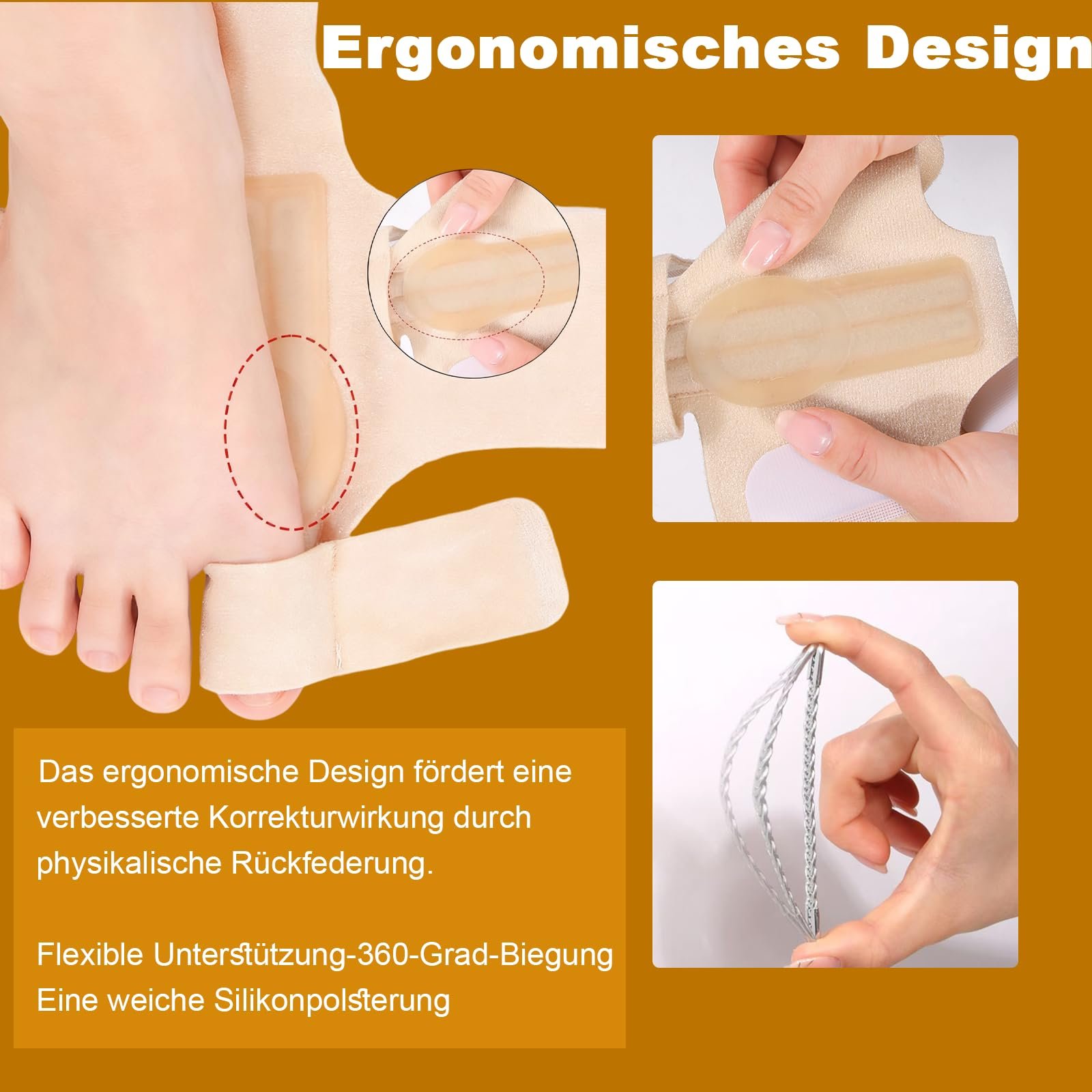 Шина Hallux Valgus Correction 2025 для корекції вальгусної деформації, 4 металеві скоби, денна та нічна, унісекс, розмір 35-42, 2 шт., фото №3