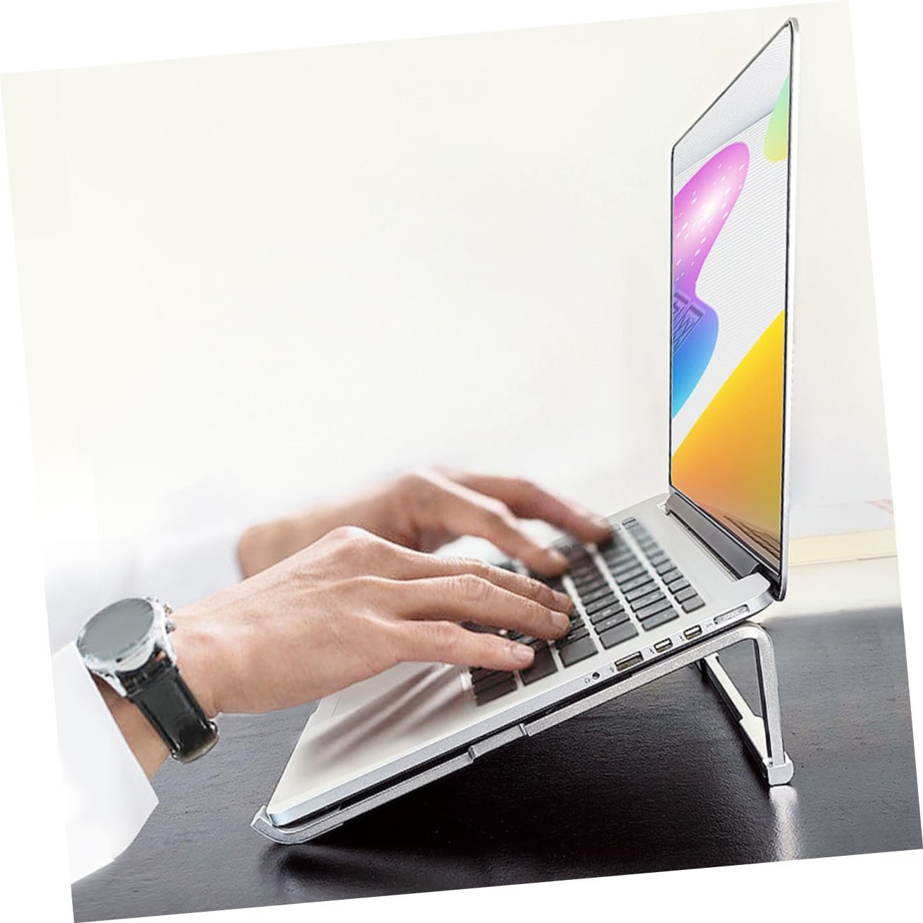 Підставка для ноутбука Operitacx складана металева портативна з регулюванням висоти для столу та подорожей покращена циркуляція повітря, фото №5