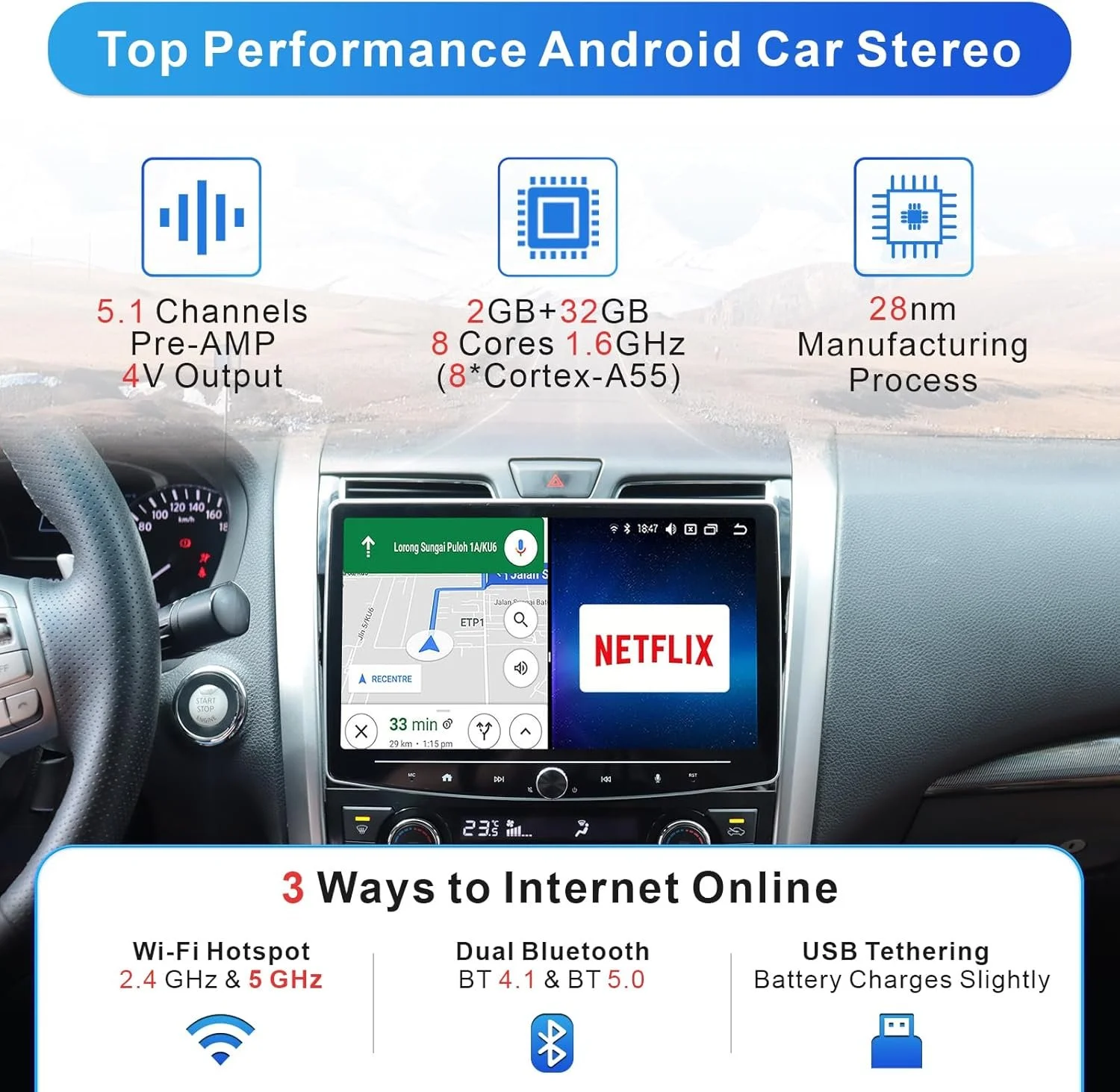 Автомагнитола Woibugee / 10" / Сенсорная / 2/32Гб / Android 12 / Apple CarPlay / Android Auto / Bluetooth / WI-FI / GPS / USB / 1DIN, фото №5