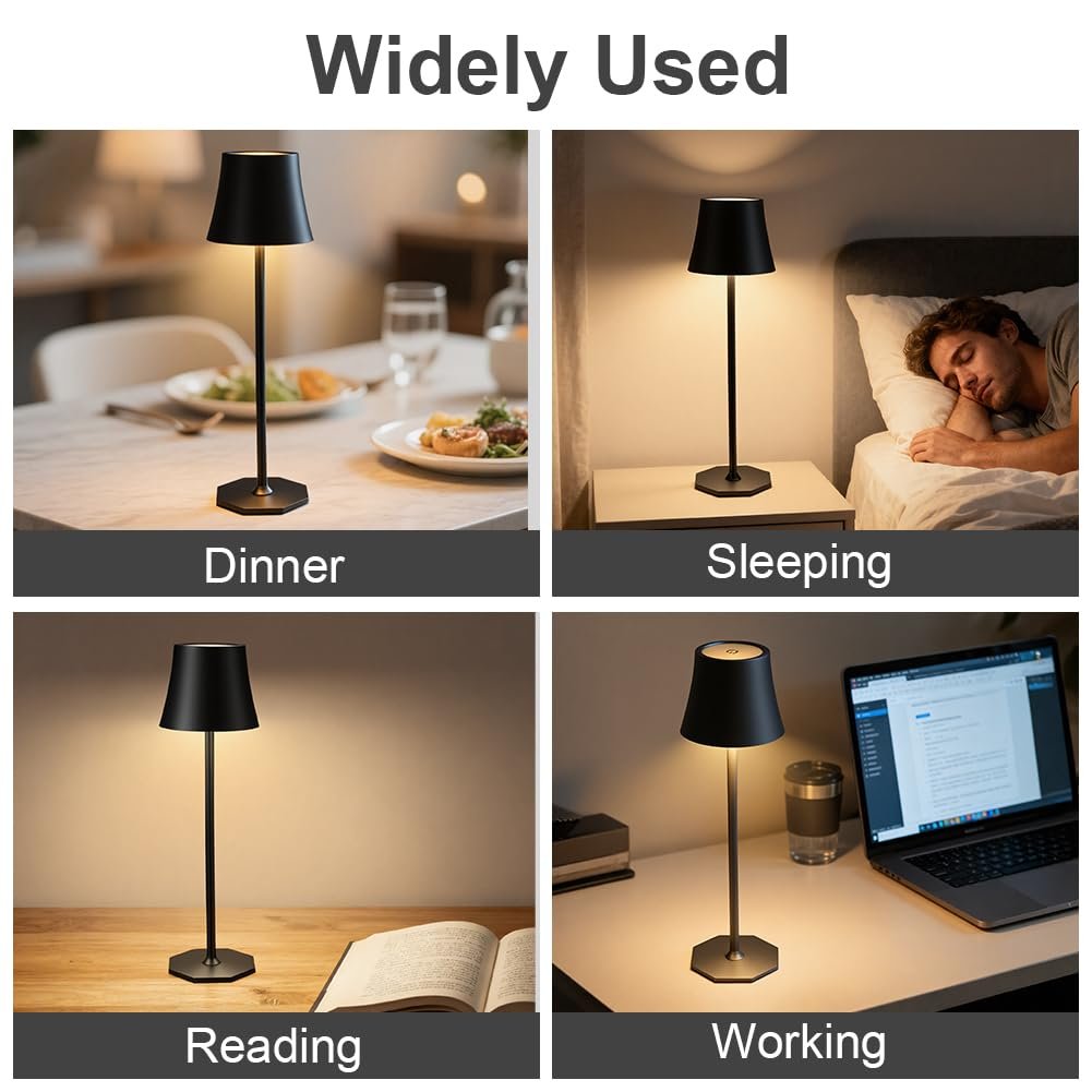 Настільна лампа LED бездротова акумуляторна, сенсорна, димована, для приміщень та вулиці, чорна, фото №9