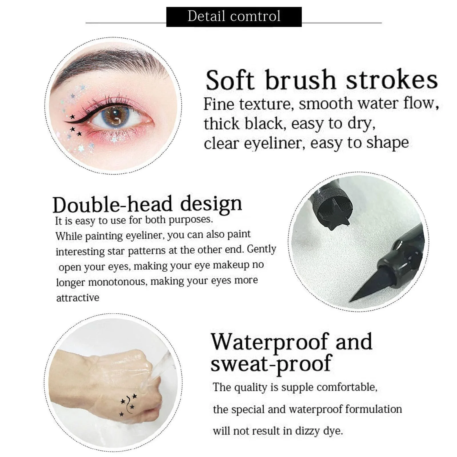 Підводка 2 в 1 з подвійним штампом Чорна Водостійка (квадрат, серце, зірка), фото №4 Підводка 2 в 1 з подвійним штампом Чорна Водостійка (квадрат, серце, зірка), фото №4