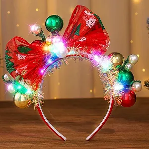 Рождественский обруч на голову со светодиодным бантом. - Фото 1