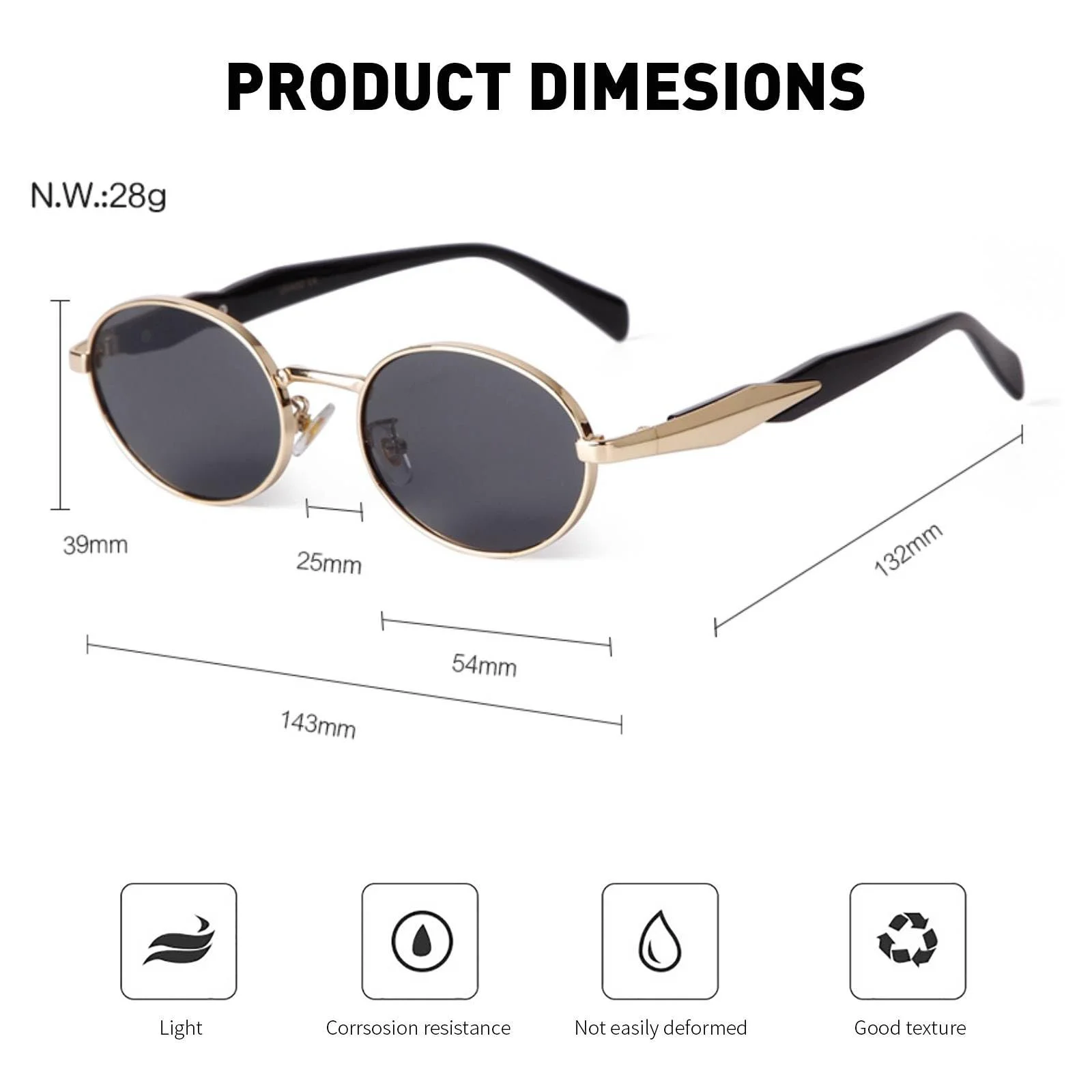 Солнцезащитные очки Женские Овальные Винтажные Ретро ADEWU UV400 Защита Металлическая оправа, фото №2