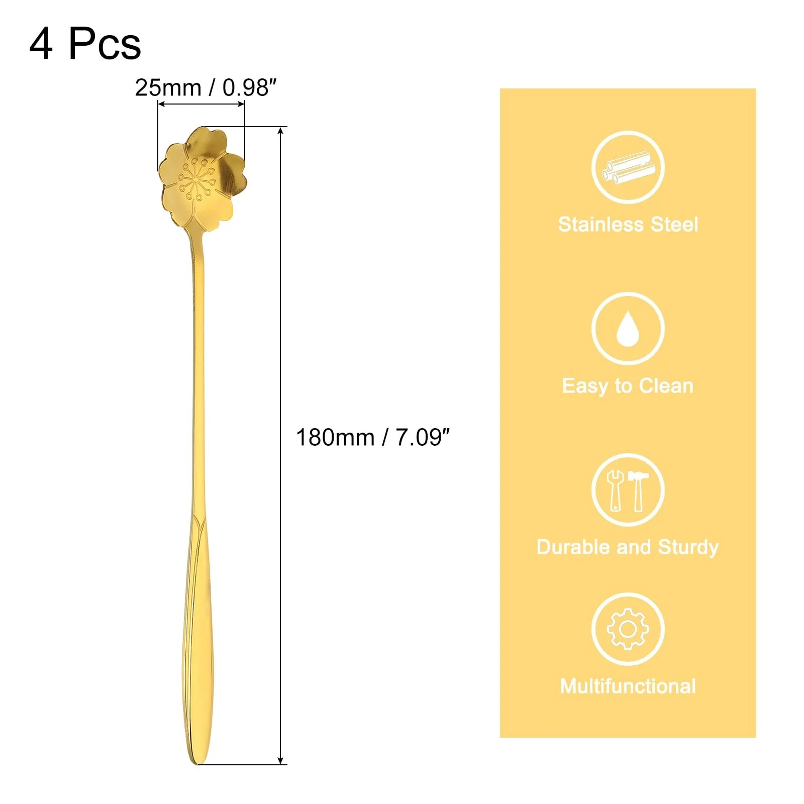 Ложка QUARKZMAN Набір з 4 квіткових ложок з нержавіючої сталі 18 см З довгою ручкою, фото №2