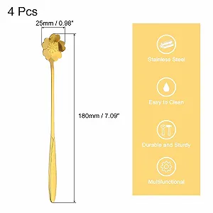 Ложка QUARKZMAN Набор из 4 цветочных ложек из нержавеющей стали 18 см С длинной ручкой synthetic.ua - Фото 1