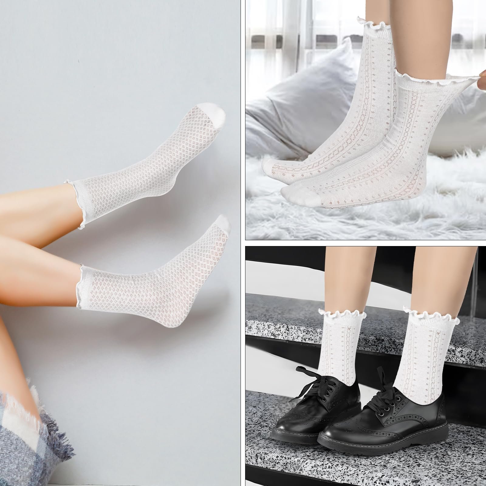 Носки Ouligay с рюшами женские, 3 пары, белые, 35-41, фото №4