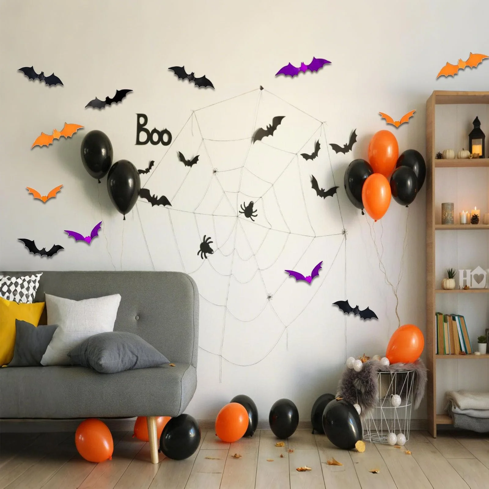 Наклейка на стену 3D Летучие мыши на Хэллоуин Набор 72 шт Цветной, фото №5