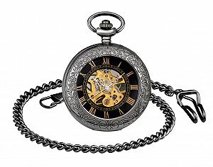 Кишеньковий годинник Unendlich U Retro Hand-Winding Mechanical з римськими цифрами і ланцюжком чорний - Фото 1