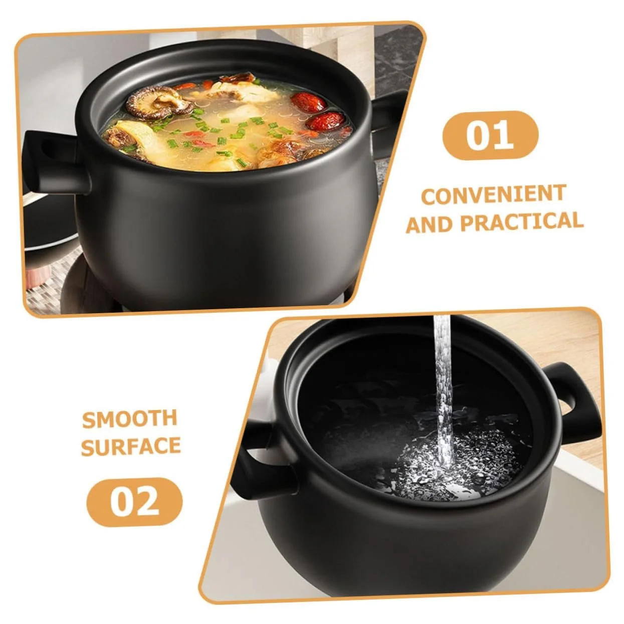 Каструля керамічна для тушкування термостійка велика антипригарна з двома ручками, фото №4