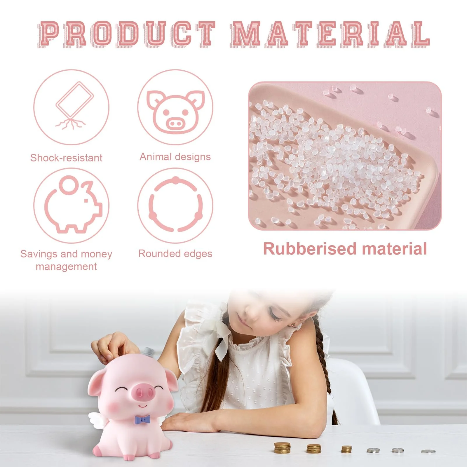 Скарбничка дитяча у формі поросяти з великим слотом рожева, фото №3