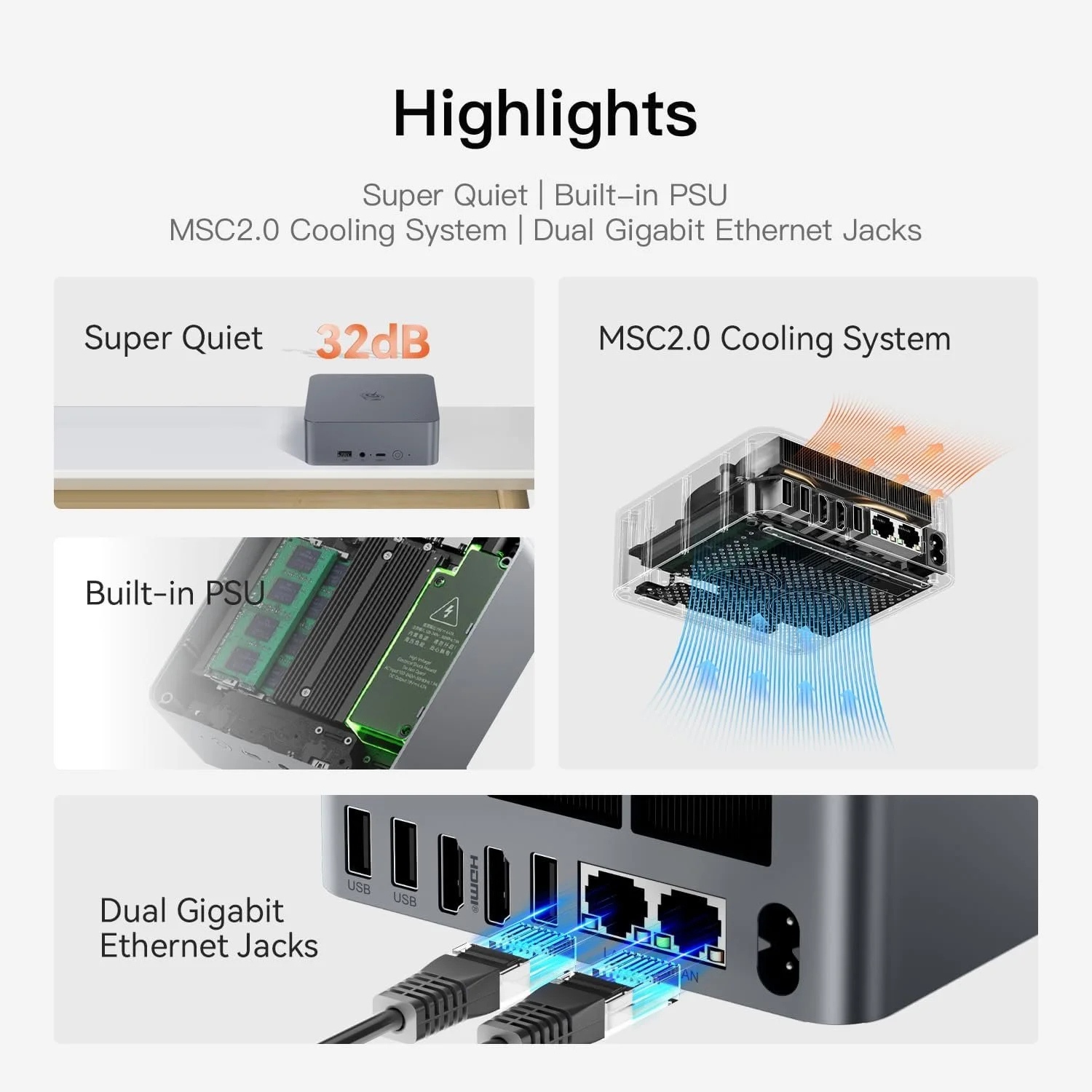 Мини ПК Beelink EQR5 / AMD Ryzen 5 5650U / RAM 16GB / SSD 512GB / 2 x HDMI / 2 х LAN / Wi-Fi 6 / Bluetooth 5.2 / Windows 11 Pro / Серый, фото №6 Мини ПК Beelink EQR5 / AMD Ryzen 5 5650U / RAM 16GB / SSD 512GB / 2 x HDMI / 2 х LAN / Wi-Fi 6 / Bluetooth 5.2 / Windows 11 Pro / Серый, фото №6