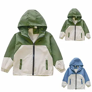Детская дождевая куртка Переходная куртка для мальчиков Водонепроницаемая легкая уличная куртка с контрастными цветами Пальто - Фото 1