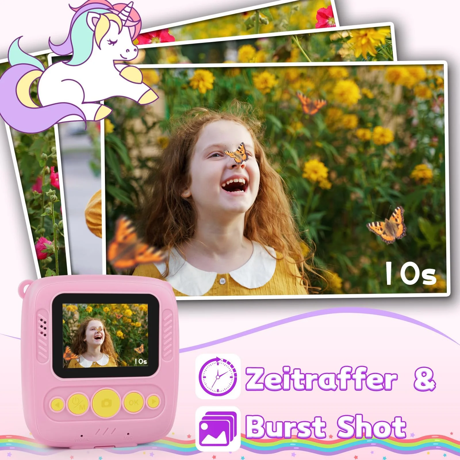 Фотокамера мгновенной печати Children 48MP Printing Paper & 32G TF Card 1080P Digital Camera Pink, фото №8