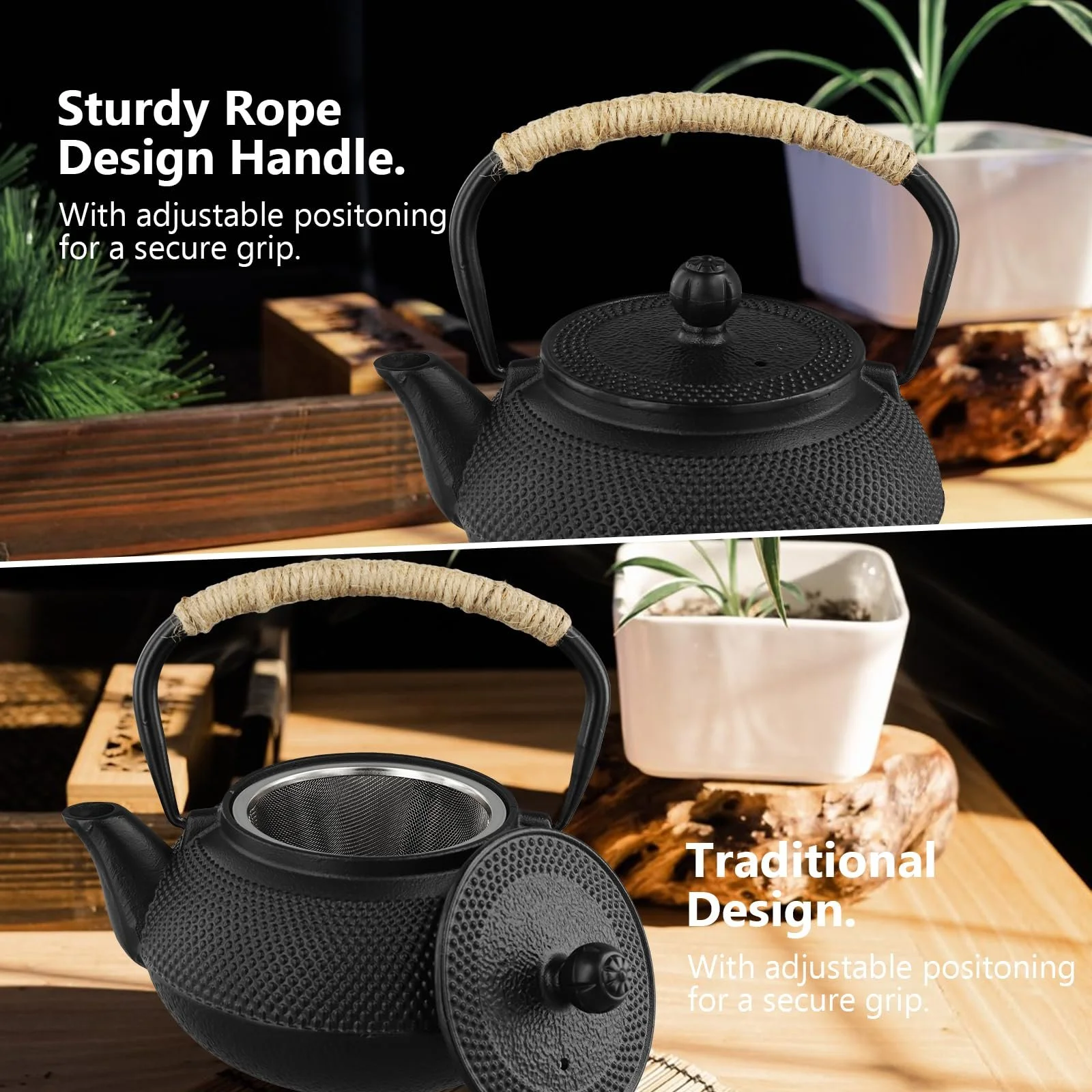 Чайник-заварник Чавунний Чорний Японський з Ситечком 946 мл Традиційний, фото №6