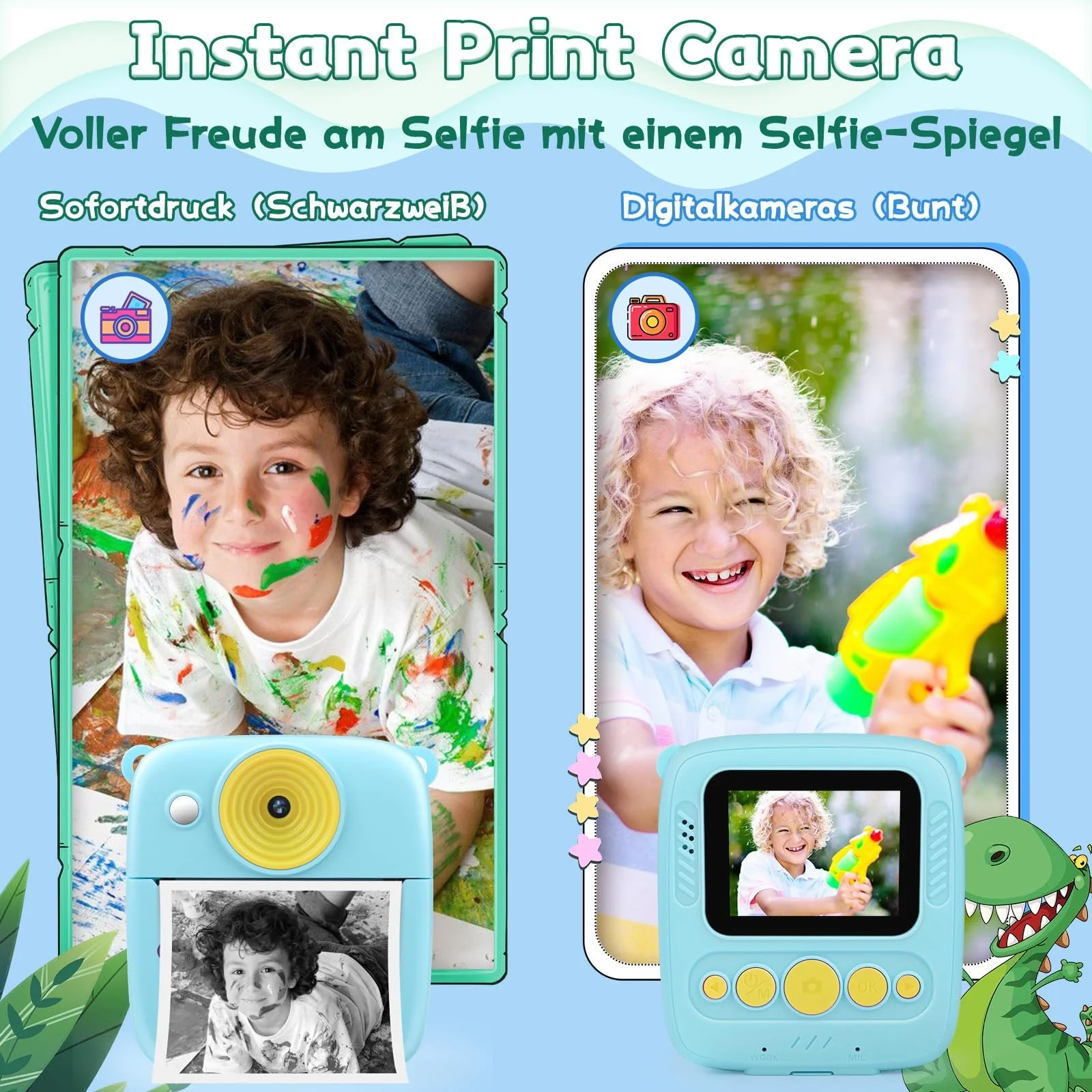 Дитяча фотокамера мгновенной печати 48MP Blue 32GB, фото №4