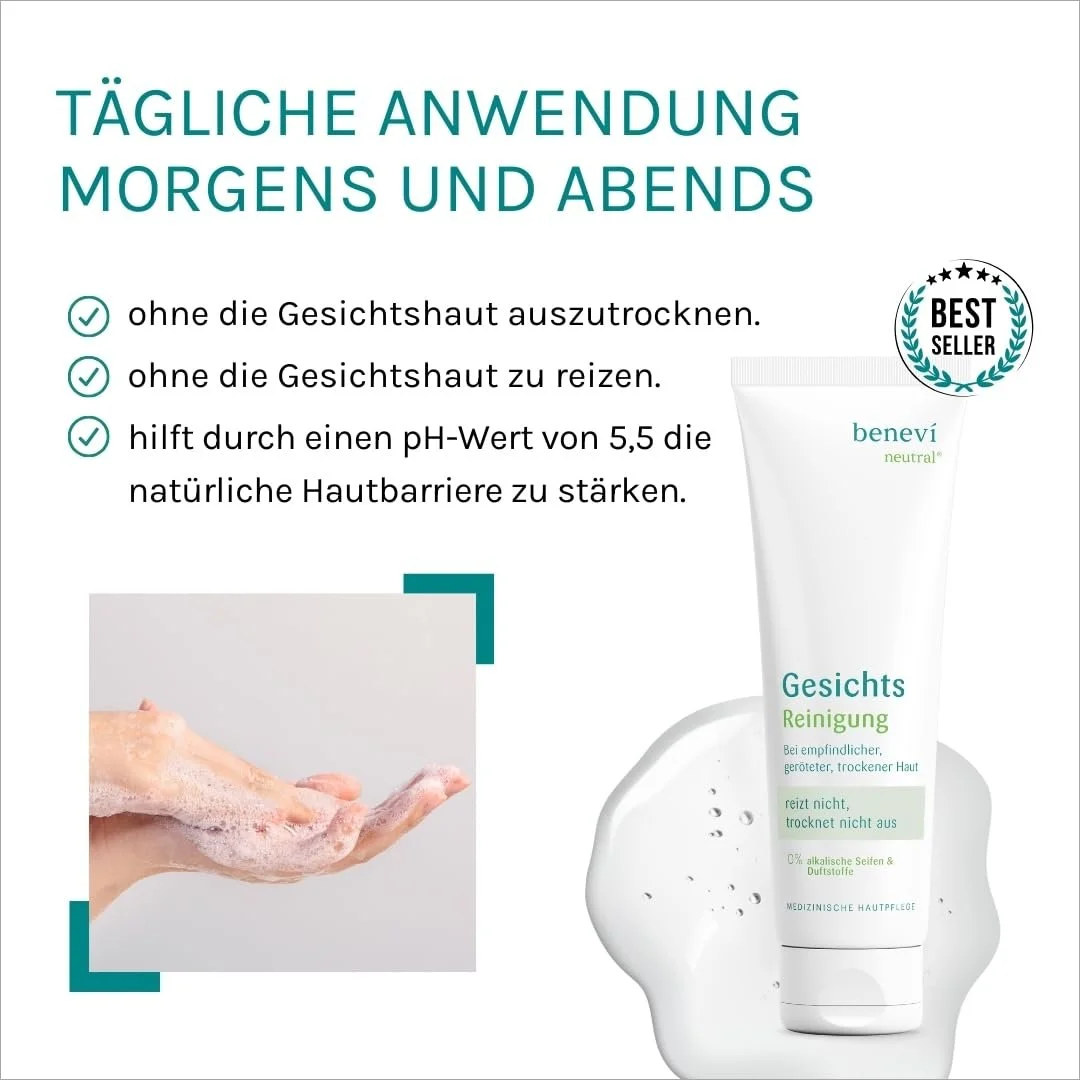 Засіб для вмивання Benevi Neutral для чутливої, подразненої, сухої шкіри, 2 x 125 мл, pH 5.5, фото №3 Засіб для вмивання Benevi Neutral для чутливої, подразненої, сухої шкіри, 2 x 125 мл, pH 5.5, фото №3