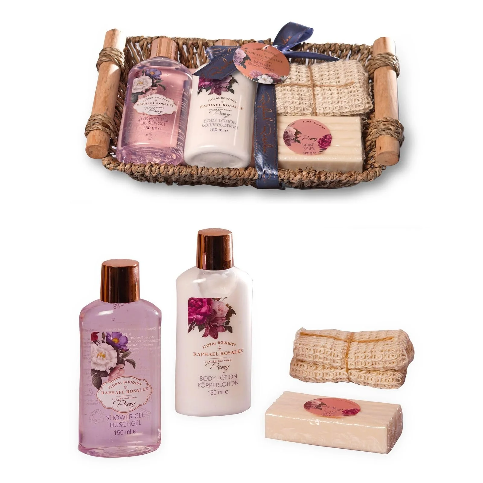 Набір для ванни та догляду Flowers No. 223 (4 предмети) з півонією, фото №1