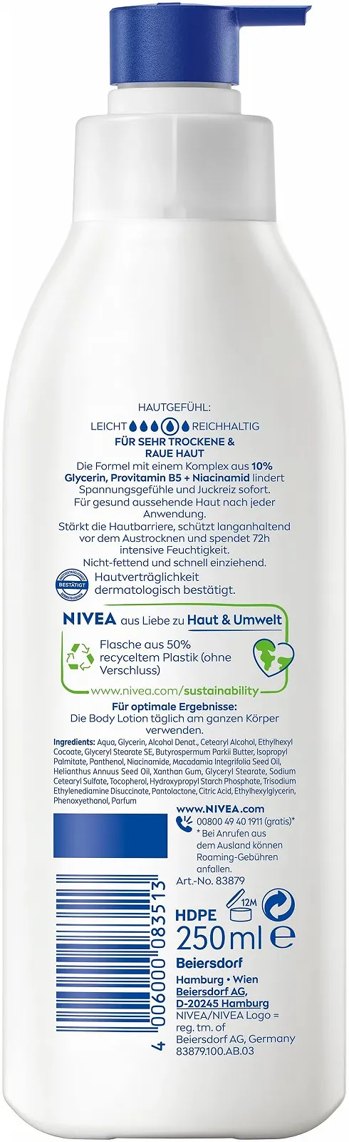 Лосьйон для тіла NIVEA Repair & Care для дуже сухої шкіри з гліцерином, ніацинамідом та провітаміном B5 250 мл, фото №9 Лосьйон для тіла NIVEA Repair & Care для дуже сухої шкіри з гліцерином, ніацинамідом та провітаміном B5 250 мл, фото №9