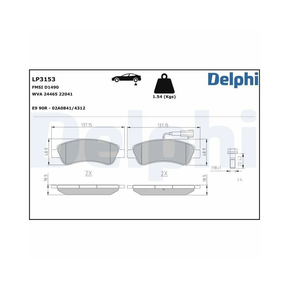 Комплект тормозных колодок DELPHI LP3153 дисковый тормоз для CITROËN FIAT OPEL PEUGEOT, фото №1
