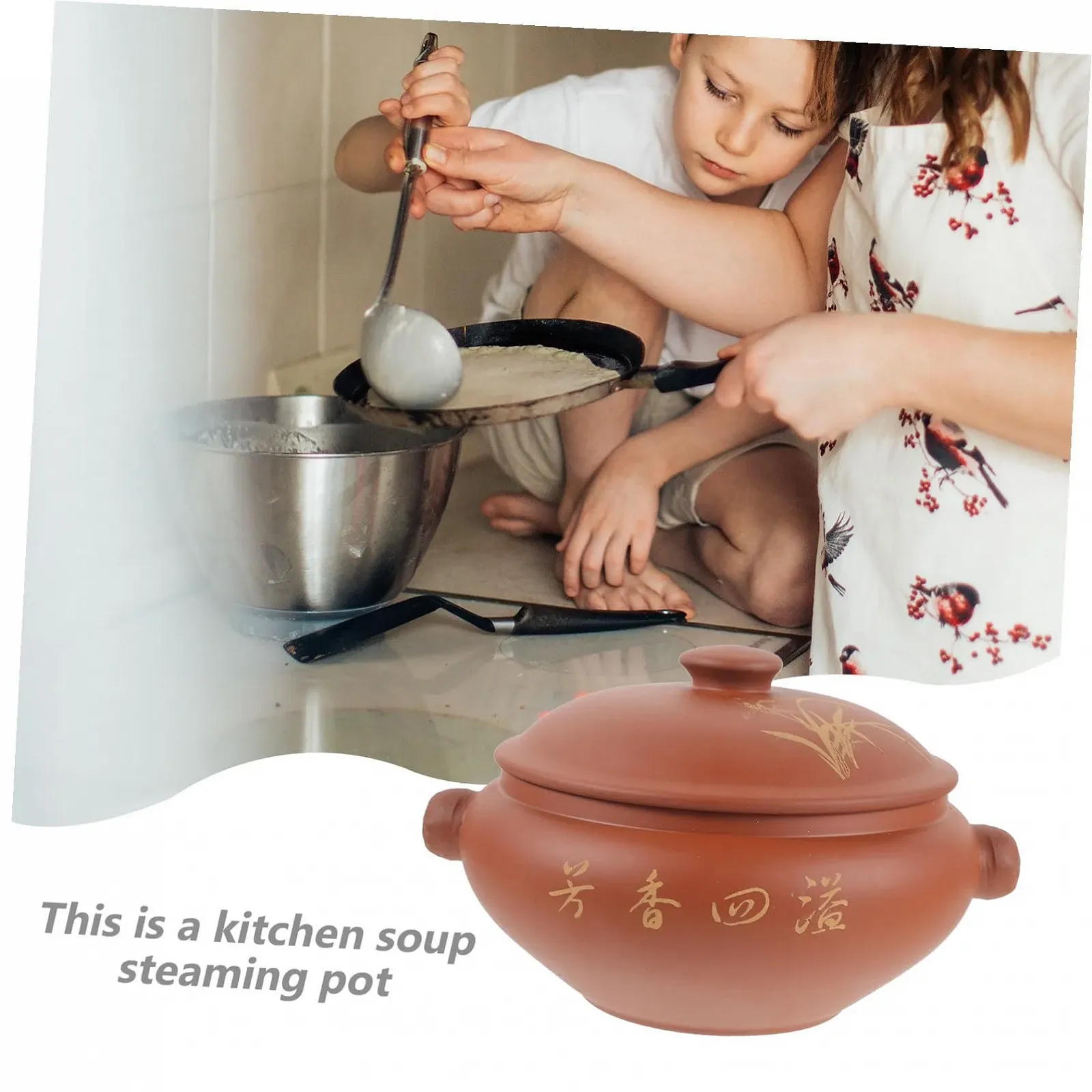 Пароварка Toyvian керамическая с крышкой термостойкая в традиционном стиле, фото №9