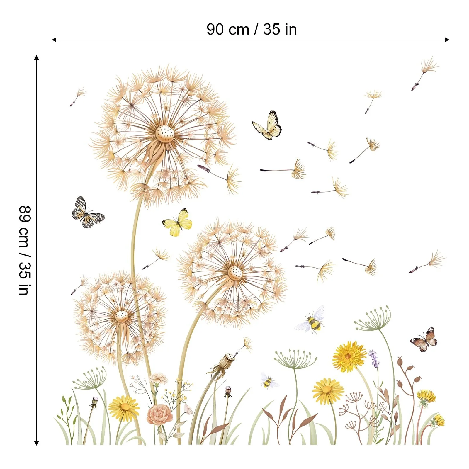 Наклейка на стіну Жовта кульбаба Квіти Метелики Бохо Жовта, фото №6