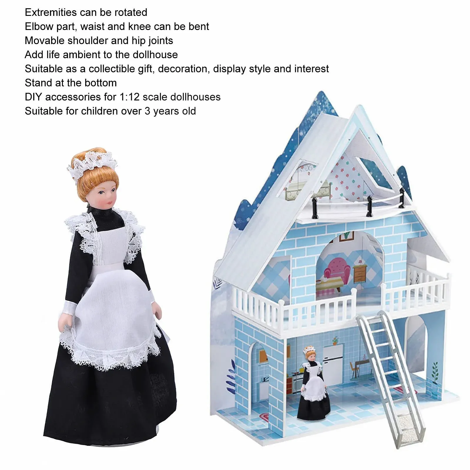 Кукла Tbest Dollhouse Victorian Maid 1:12 гибкая подвижная керамическая девушка ручной работы, фото №4