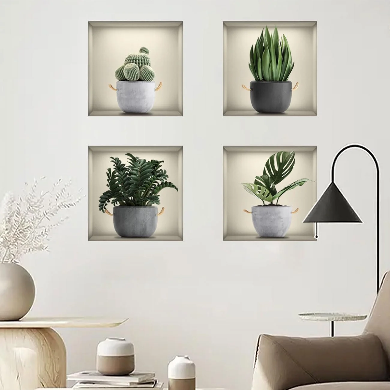 Набір наклейок на стіну 3D Green Potted Plant Flowers Vases 30 x 30 см 4 шт, фото №4