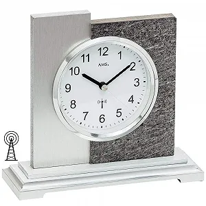 Настільний годинник-радіо AMS Сучасний 5150 Сріблястий з виглядом натурального каменю та алюмінієвою підкладкою - Фото 1