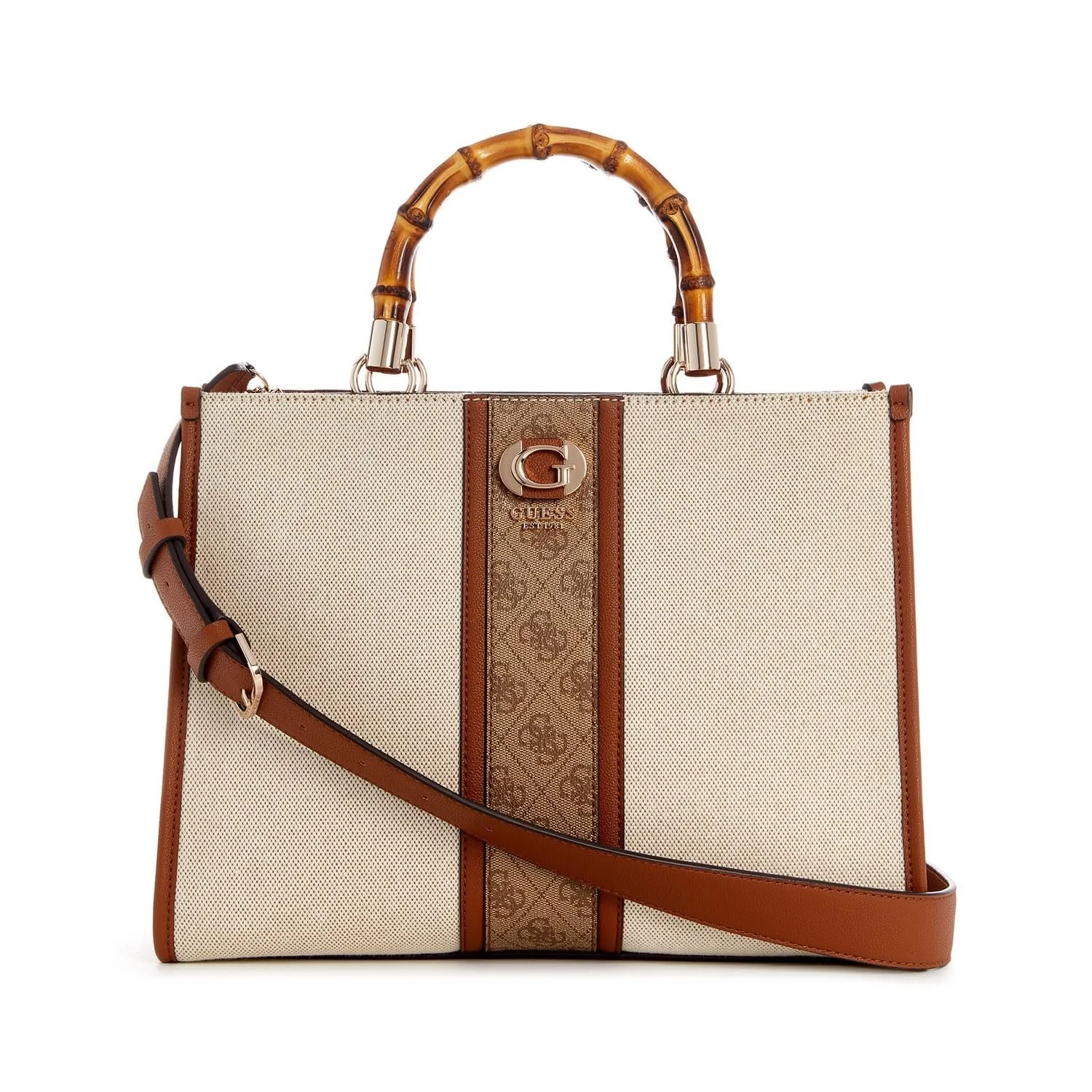 Сумка GUESS Kerima Bamboo 2 Compartment Tote Natural/Latte Logo, фото №1 Сумка GUESS Kerima Bamboo 2 Compartment Tote Natural/Latte Logo, фото №1