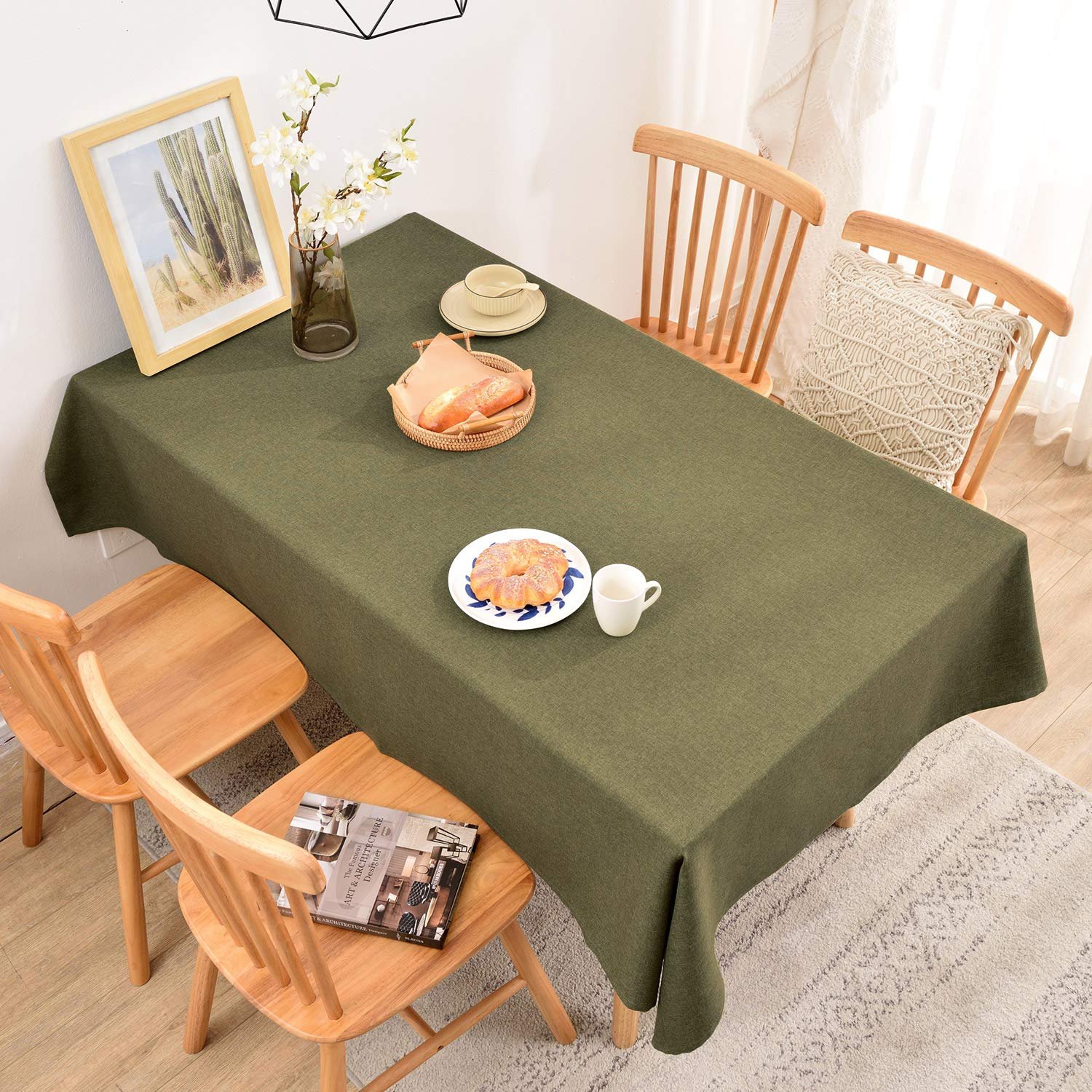 Скатертина BALCONY & FALCON Linen Look прямокутна 145 x 300 см оливково-зелена, фото №6