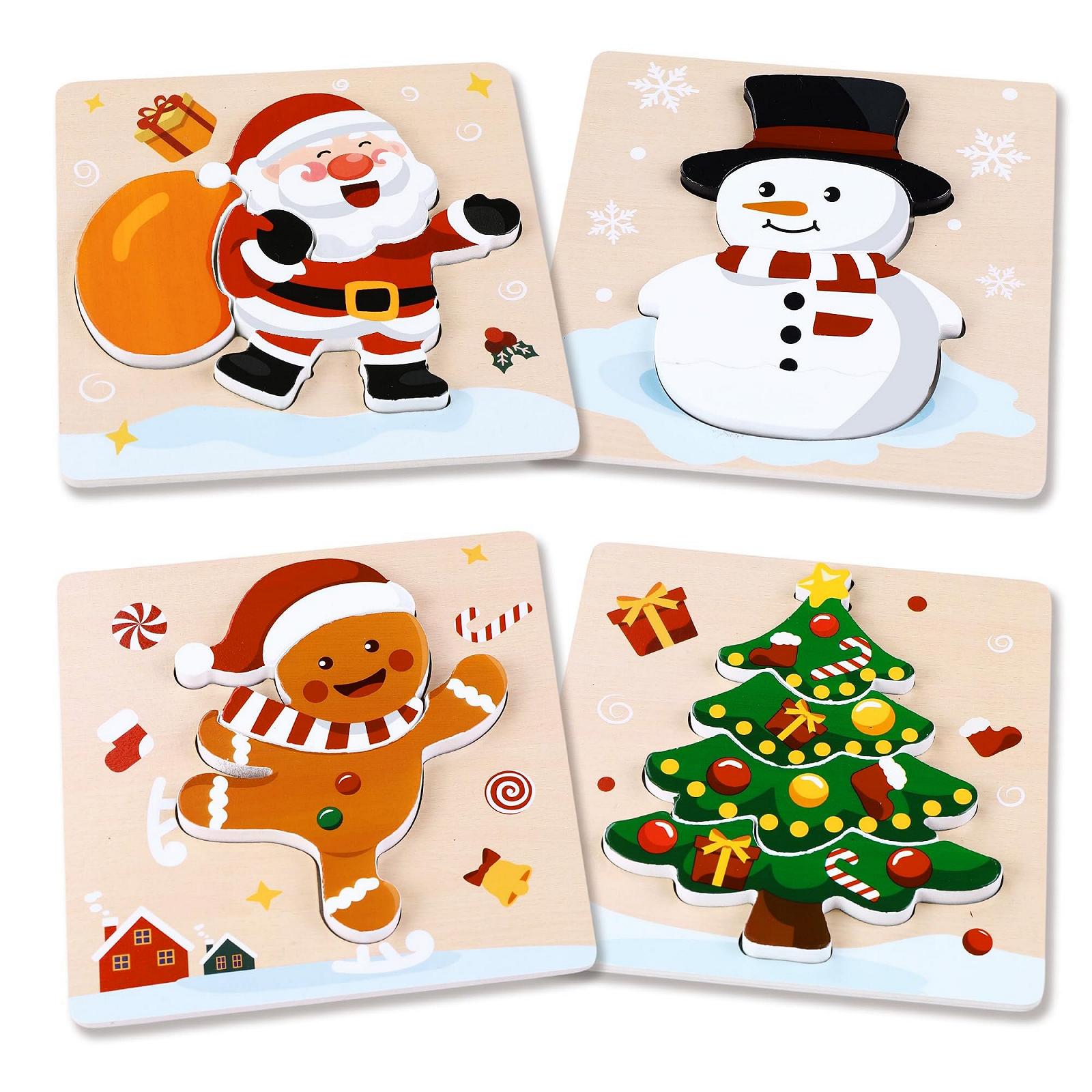 Набор деревянных пазлов Рождественские Монтессори 4 шт, фото №1