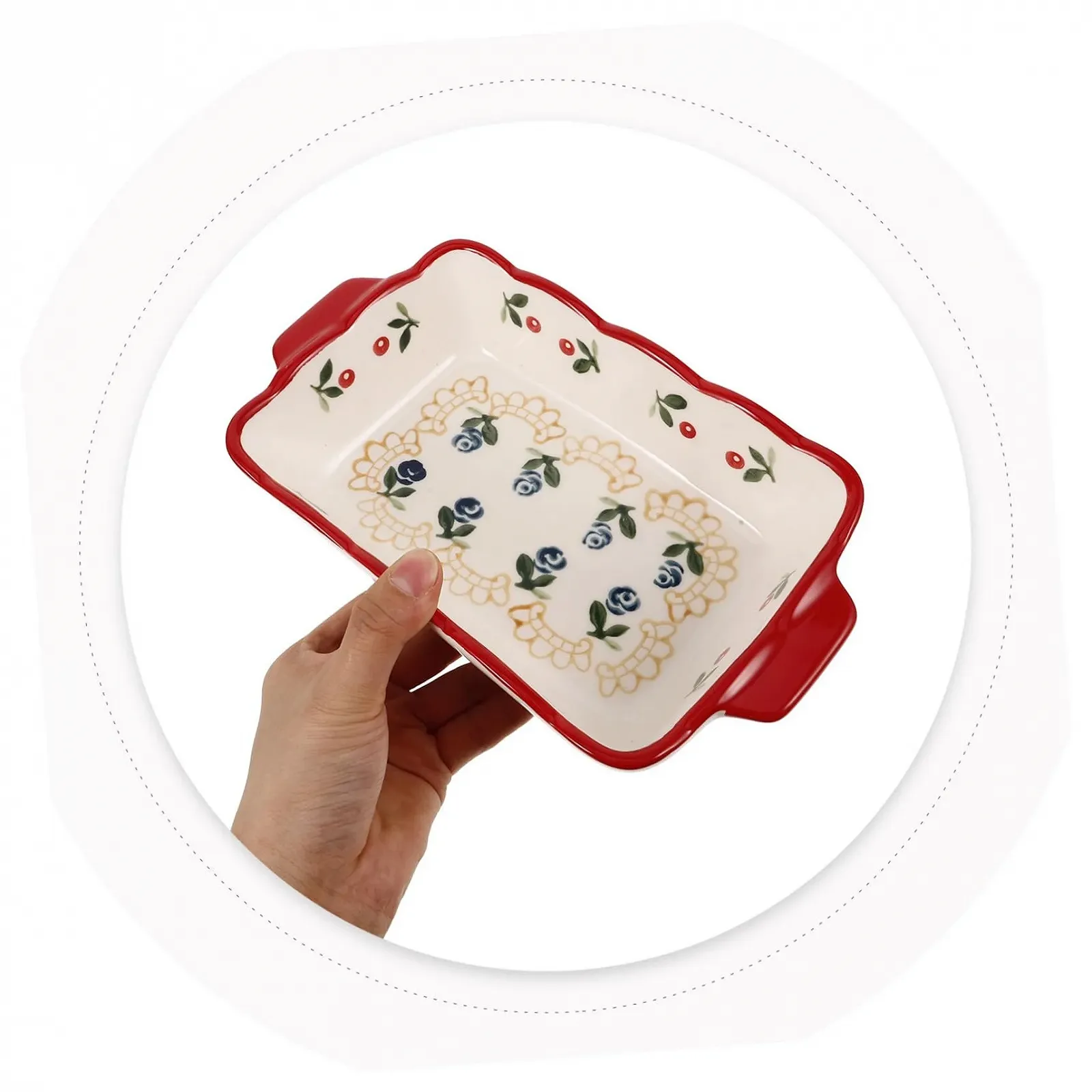 Форма для запікання керамічна прямокутна з ручками термостійка для мікрохвильової печі та духовки зносостійка, фото №3