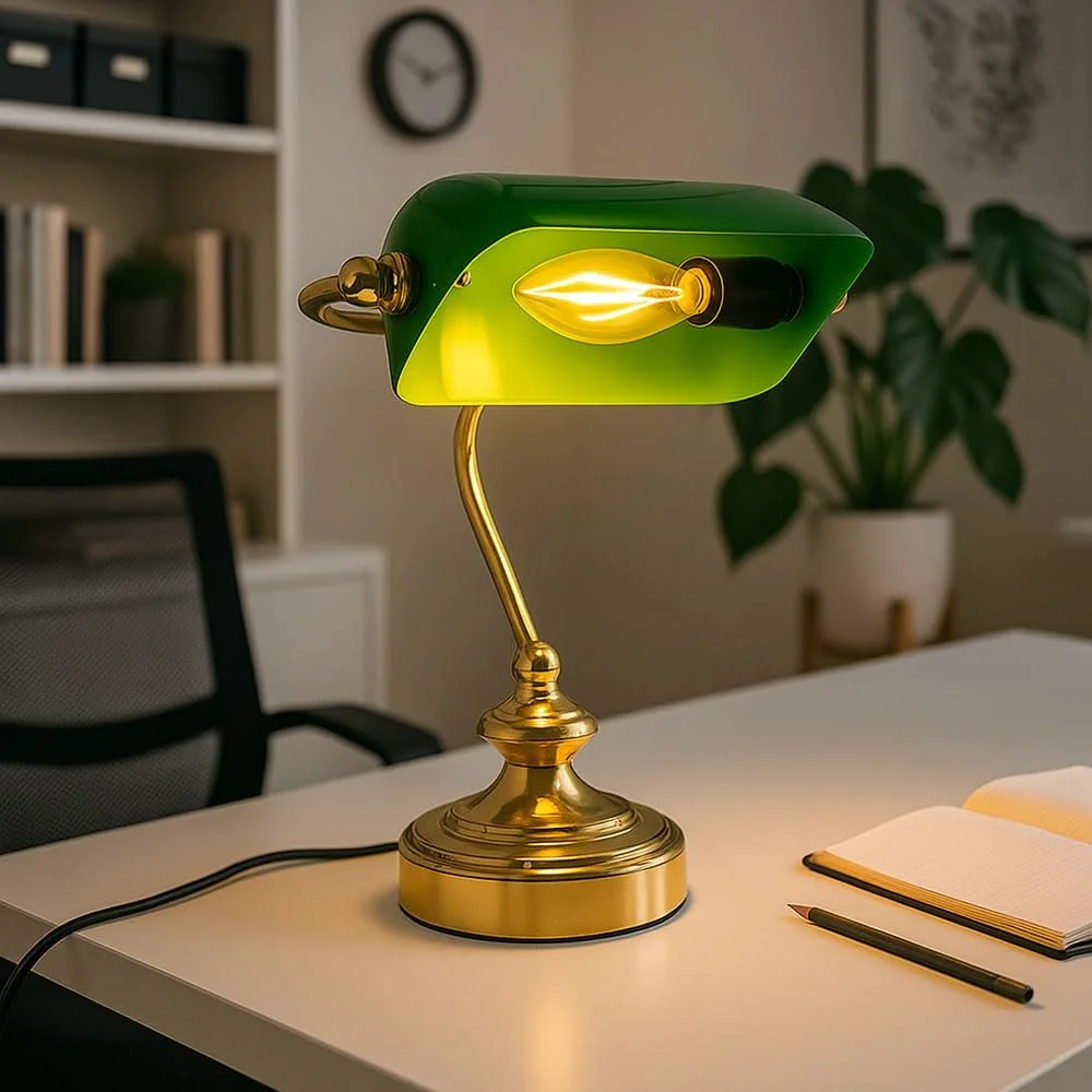 Настольная лампа GLOBO LIGHTING Banker Light Vintage Metal Acrylic 1x LED 6 W 380 lm Brass Green, фото №3