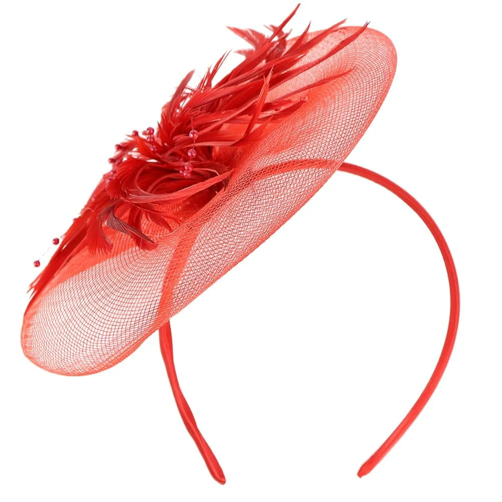 Капелюшок для вечірки ABOOFAN з квітами та пір'ям, елегантний, червоний, фото №1 Капелюшок для вечірки ABOOFAN з квітами та пір'ям, елегантний, червоний, фото №1
