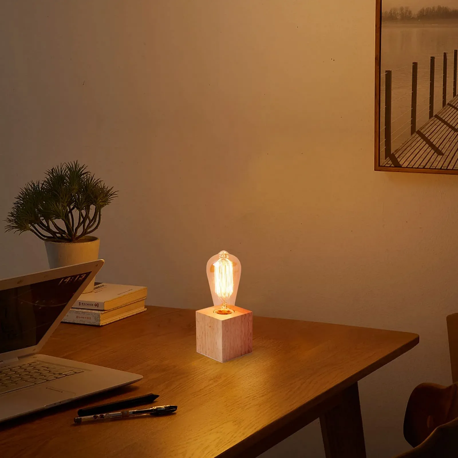 Настільна лампа OuXean Small з квадратною дерев'яною основою E27 60 W (без лампочки), фото №4