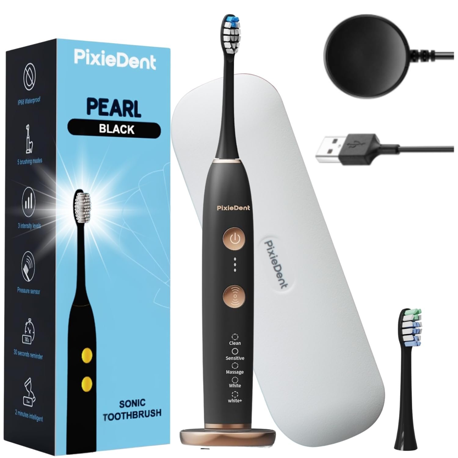Електрична зубна щітка PixieDent Pearl звукова 5 режимів 3 рівні потужності 96000 рухів, фото №1