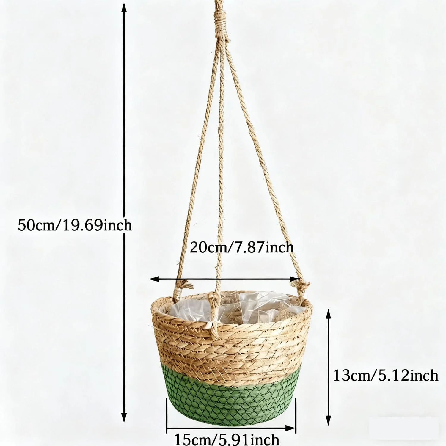 Підвісний кошик для рослин з морської трави ручна робота зелений, фото №2 Підвісний кошик для рослин з морської трави ручна робота зелений, фото №2