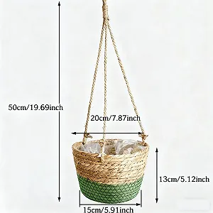 Підвісний кошик для рослин з морської трави ручна робота зелений synthetic.ua - Фото 1