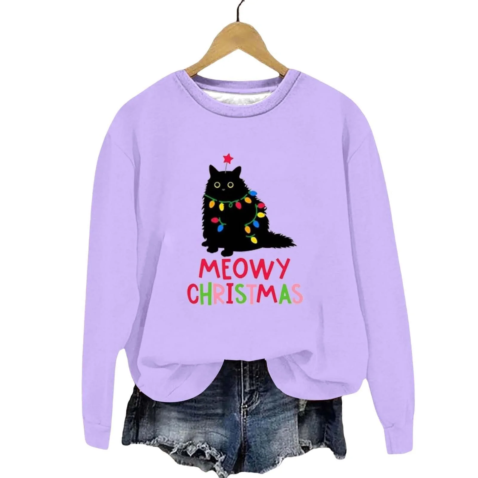 Рождественский Свитшот для женщин Модный Повседневный Рождественский Принт Круглый вырез Без капюшона Милый Топ с длинными рукавами, фото №2