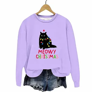 Рождественский Свитшот для женщин Модный Повседневный Рождественский Принт Круглый вырез Без капюшона Милый Топ с длинными рукавами synthetic.ua - Фото 1