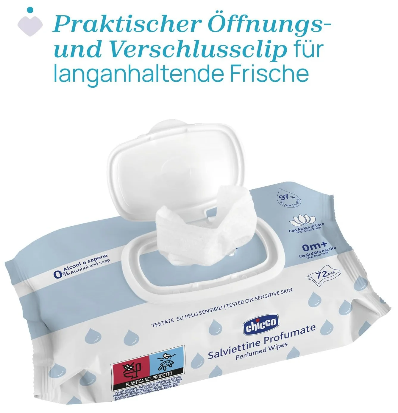 Дитячы серветки Chicco Newborn 12 уп. х 72 шт. (864 шт.), фото №3 Дитячы серветки Chicco Newborn 12 уп. х 72 шт. (864 шт.), фото №3