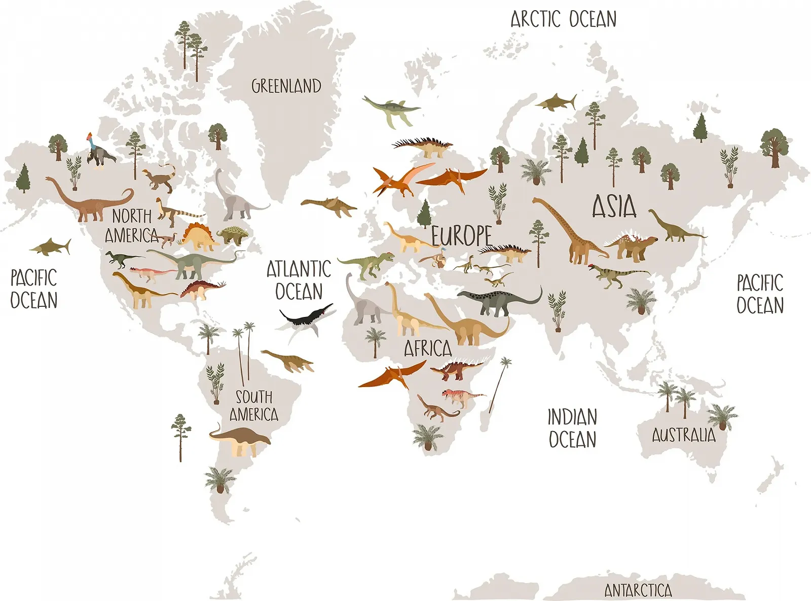 Наклейка на стену Dinosaur Wall Map Динозавры Jurassic World, фото №2