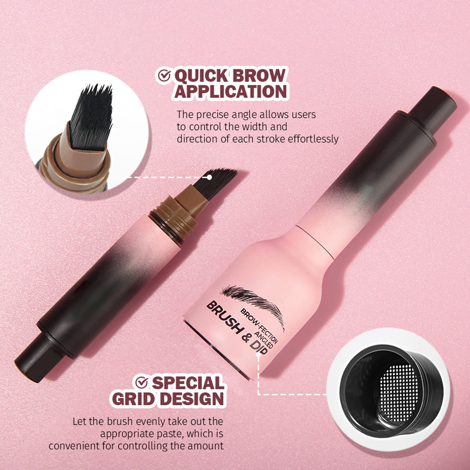 Брови Angled Brush & Dip Chocolate Водостійкий олівець для брів з квадратним пензлем та гелем для брів (каштановий), фото №2