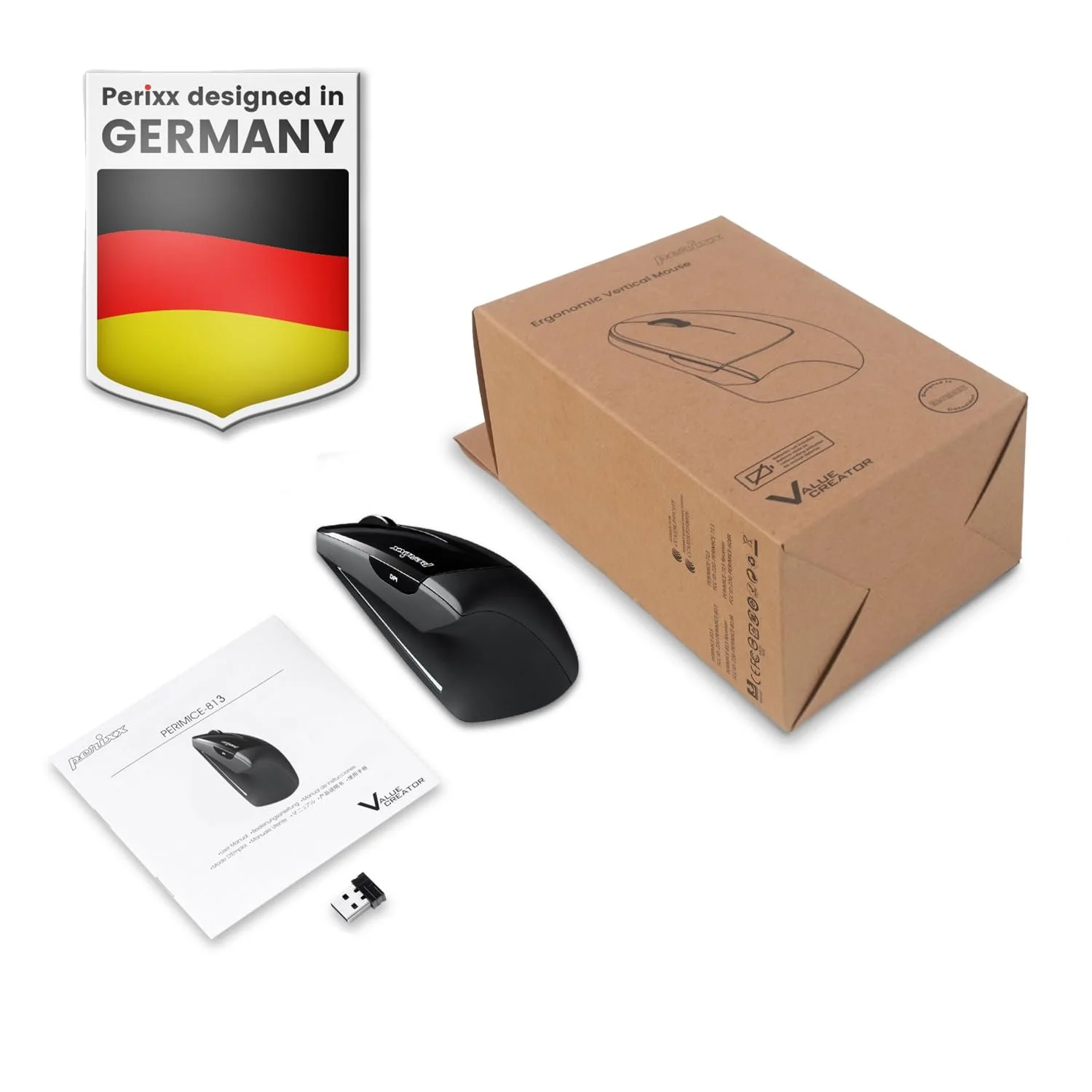 Мишь Perixx PERIMICE-813B Вертикальная Bluetooth Беспроводная 3-в-1 Multi-Device Черный, фото №7