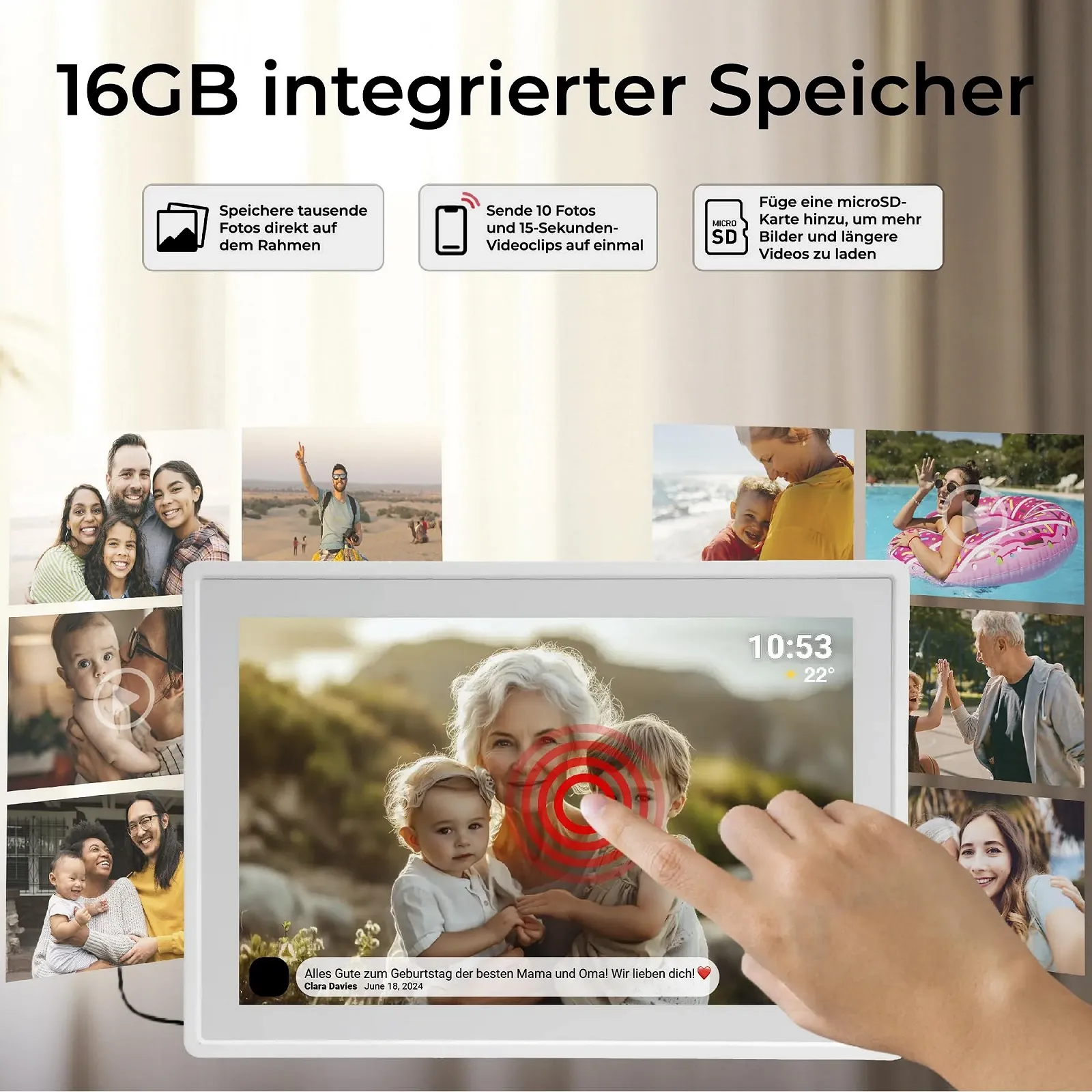 Цифровая фоторамка Denver 10.1 дюйма WiFi Frameo Touchscreen 16 GB Белая, фото №8