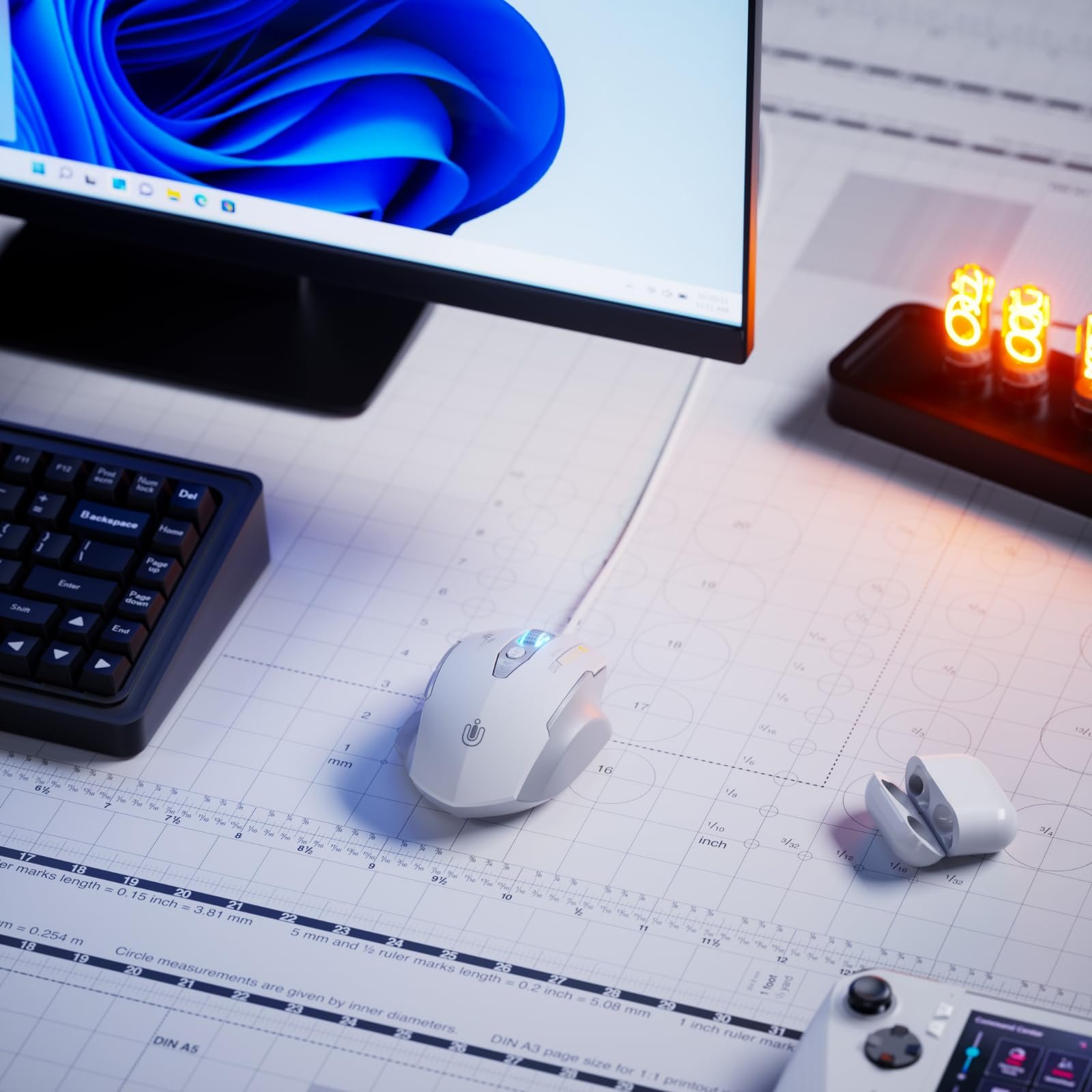 Миша Uineer з кабелем, 7200 DPI, 6 кнопок, сіро-біла, фото №5