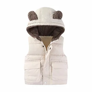Жилет для малышей мальчиков с капюшоном Generisch, утепленная теплая зимняя куртка без рукавов с медвежьими ушками, застежкой-молнией и карманом 1 7 лет - Фото 1