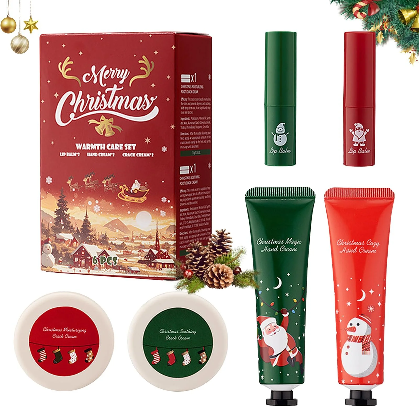 Набор кремов для рук Christmas, 2 крема для рук + 2 бальзама для губ + 2 крема для ног Christmas, увлажняющий, унисекс, фото №1